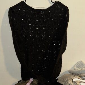 wild fable Black Open-Knit Crewneck Sweater